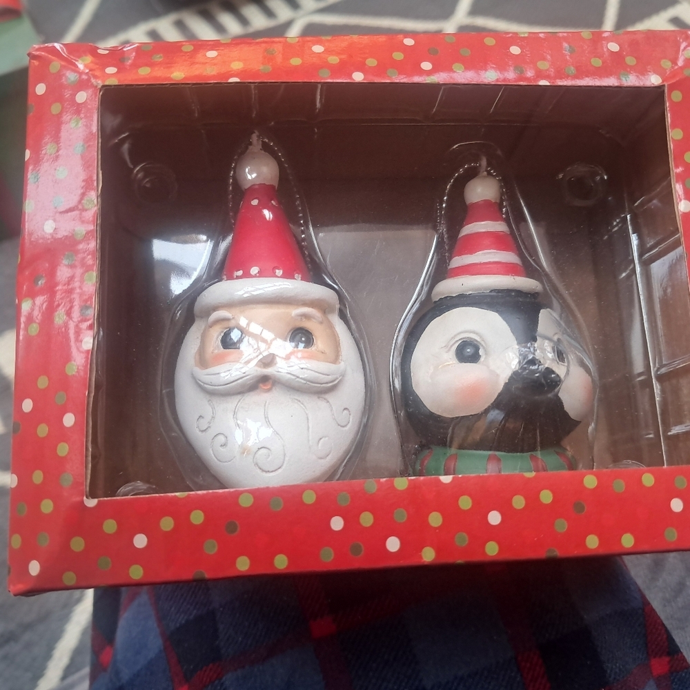 Festive Santa and Penguin Holiday Ornaments